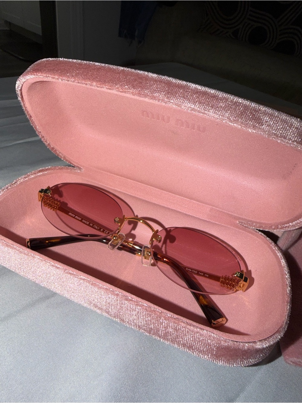 Miu Miu Rose-Pink Rimless Sunglasses with Gold Hardware